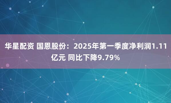 华星配资 国恩股份：2025年第一季度净利润1.11亿元 同比下降9.79%