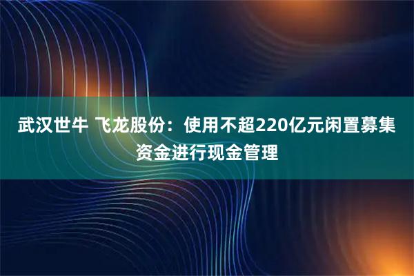 武汉世牛 飞龙股份：使用不超220亿元闲置募集资金进行现金管理